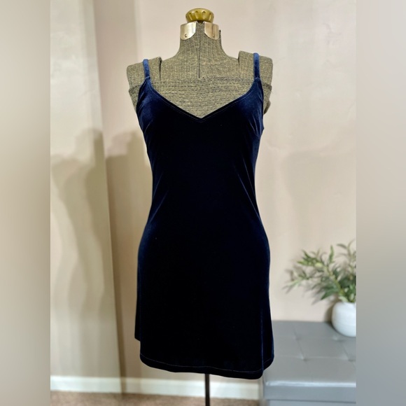 My Michelle Dresses & Skirts - Vintage 90s Navy Velvet Mini Dress Y2K Slip Dress Party Goth Fairy Grunge Size M